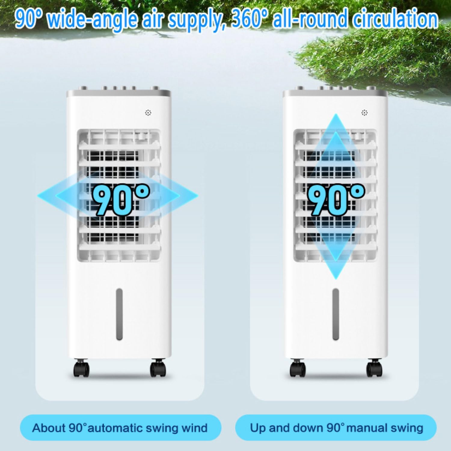 GENERIC Climatiseur Portable Avec 3 Vitesses, Oscillation à 90°, Minuterie 8 H, Réservoir De 9 L, Rafraîchisseur D'air Par évaporation Avec Télécommande, Ventilateur Et Humidificateur Pour La Maison