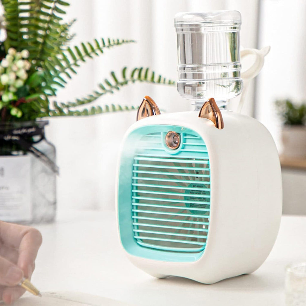  Climatiseur Portable, Mini Ventilateur De Climatiseur Mignon Avec Réservoir D'eau De 270 Ml, Ventilateur De Refroidissement à L'air De 2 Ans Et Humidificateur, Ventilateur De Refroidissement Personne