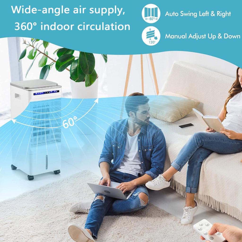  Climatiseur Portable Ultra-Silencieux, 3 Vitesses, Oscillation Automatique à 60°, Minuterie 7 H Et 4 Compartiments à Glace Pour La Maison, Le Bureau, La Chambre Et Le Camping.