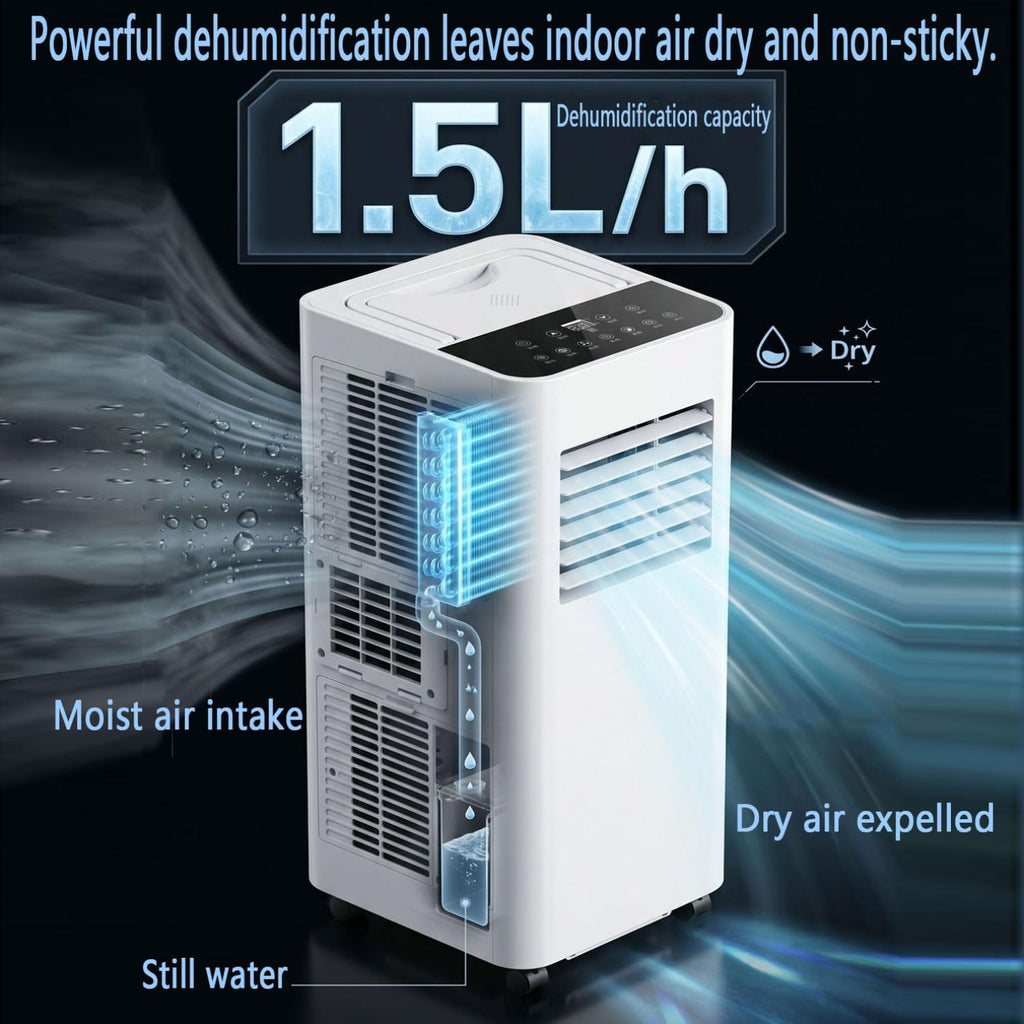 GENERIC Climatiseurs Portables Pour Grandes Pièces Jusqu'à 300 M², Unité AC Intelligente Avec Refroidissement Rapide, Déshumidificateur Et Ventilateur, Mode Veille 30 DB, Minuterie 24 Heures, Kit De Fenêtre