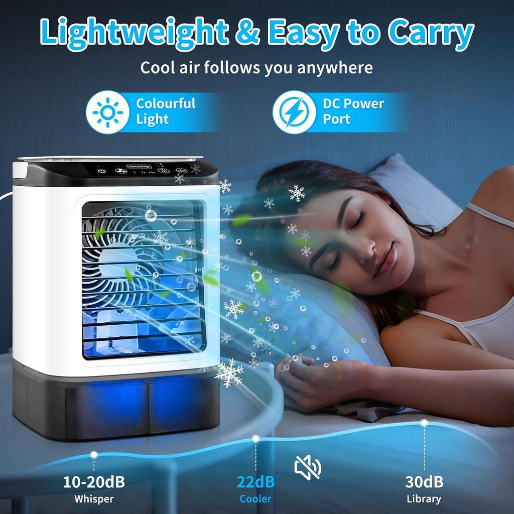  10 Pièces – Climatiseur Portable 2026 – Mini Rafraîchisseur D’Air & Humidificateur 4 Vitesses Avec Bac à Glaçons, Réservoir 900 Ml, 2 Modes Brume, LED – Ventilateur Mobile Pour Bureau, Camping