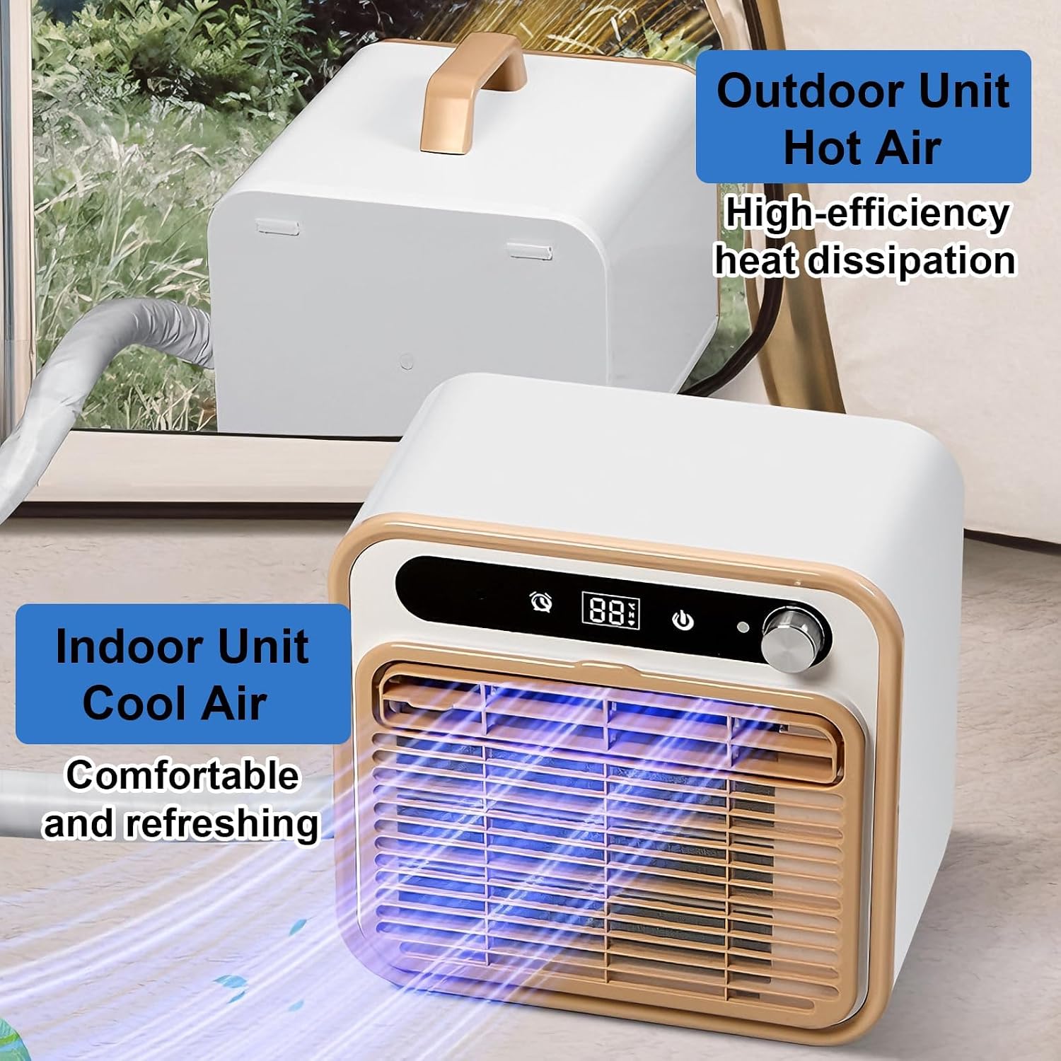 GENERIC Climatiseur Portable Split 5000 Btu, Unité De Refroidissement Silencieuse Intelligente Avec Contrôle Tactile Et Minuterie De 12h – Comprend Un Tuyau De 1 Mètre, Pour Cham With 1-meter Connecting Pipe