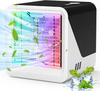  Puissant Ventilateur De Climatisation Portable à Vent Froid, 7 Types De Lumières, Refroidisseur D'air Par évaporation Avec 3 Vitesses De Vent Et 500 Ml, Refroidisseur D'air Pour Bureau, Chambre