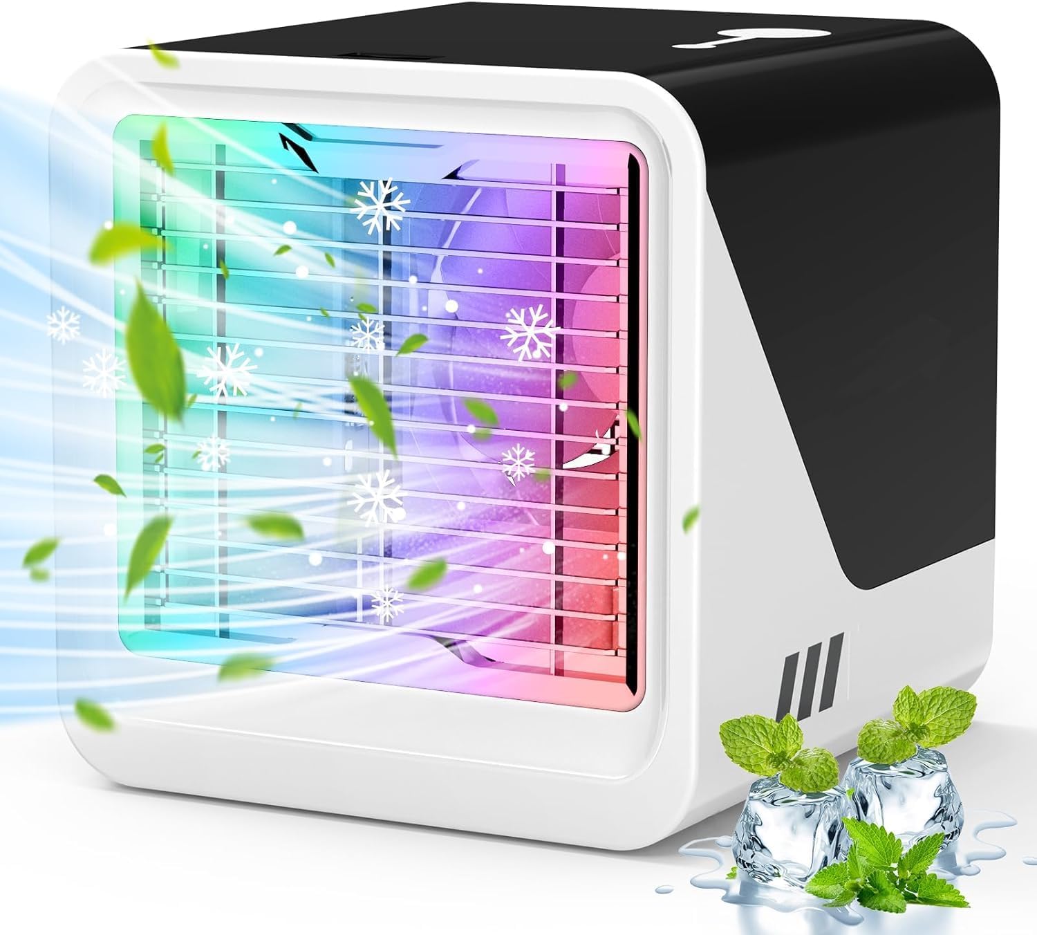  Puissant Ventilateur De Climatisation Portable à Vent Froid, 7 Types De Lumières, Refroidisseur D'air Par évaporation Avec 3 Vitesses De Vent Et 500 Ml, Refroidisseur D'air Pour Bureau, Chambre