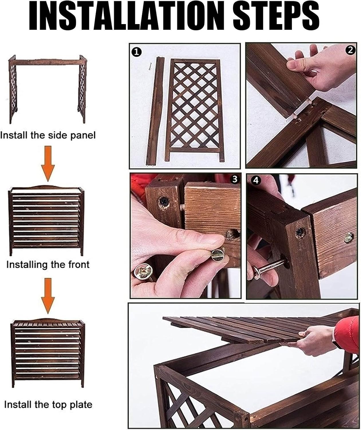 GENERIC Écran De Protection En Bois Pour Climatiseur - Clôture Extérieure En Bois Massif Pour Climatisation, étagère Anti-corrosion Pour Plantes, Rangement Décoratif (taille : 95 X 40 X 89 Cm)