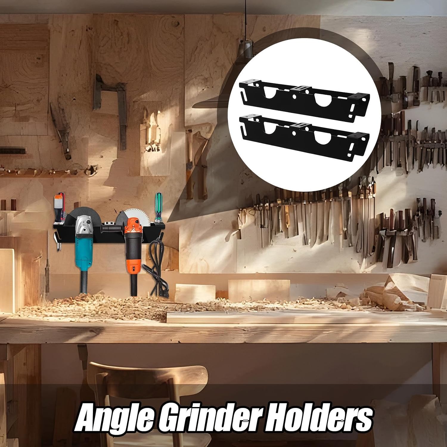 GENERIC Support De Meuleuse D'angle – Support Mural Pour Meuleuse D'angle, Crochets De Cordon Attachés à 2 Fentes Pour Outils électriques, Tournevis, Polisseuse