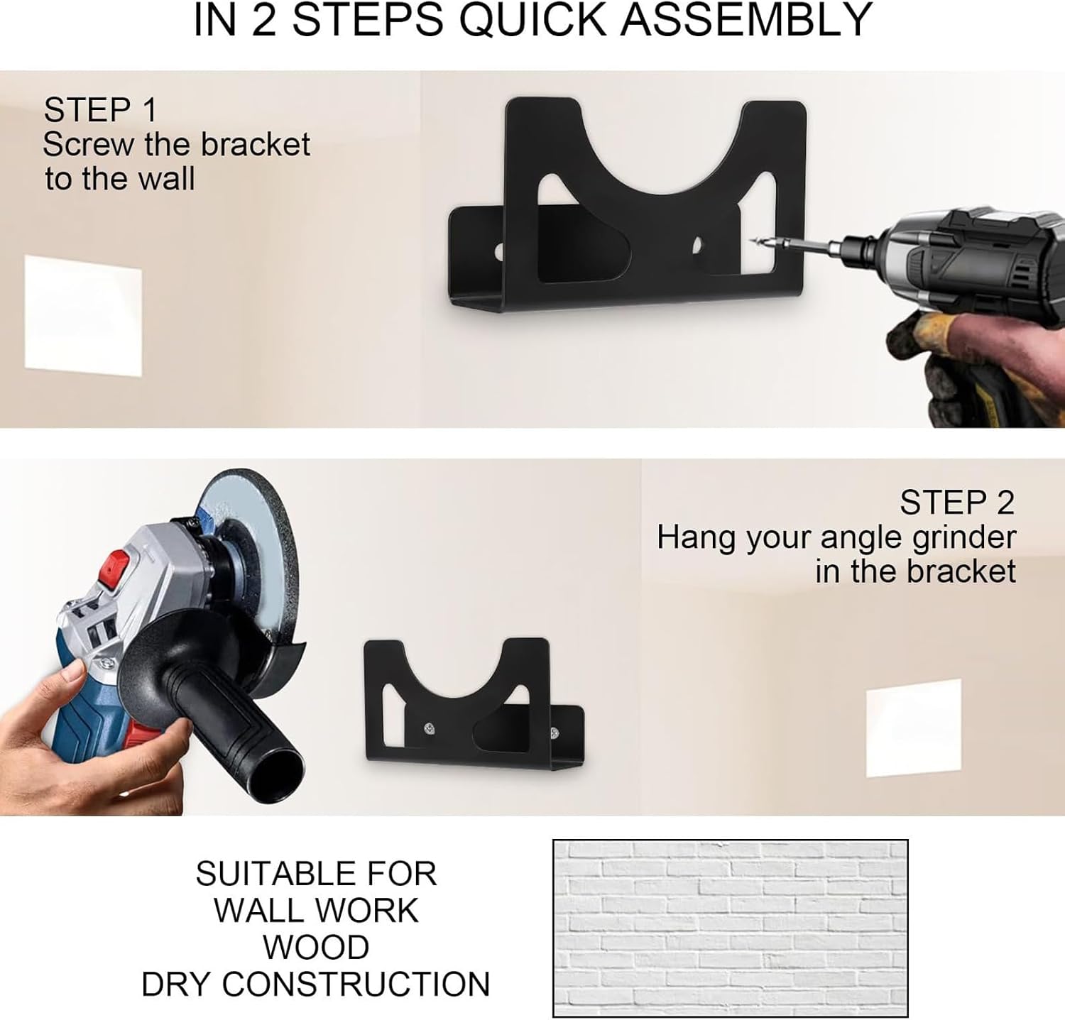 GENERIC Support Pour Meuleuse D'angle, Support Mural, Support De Rangement étroit, 12 X 4 X 7 Cm, Organiseur D'outils Multifonctionnel, Crochet D'équipement Robuste, Pour Installation De Clé électrique