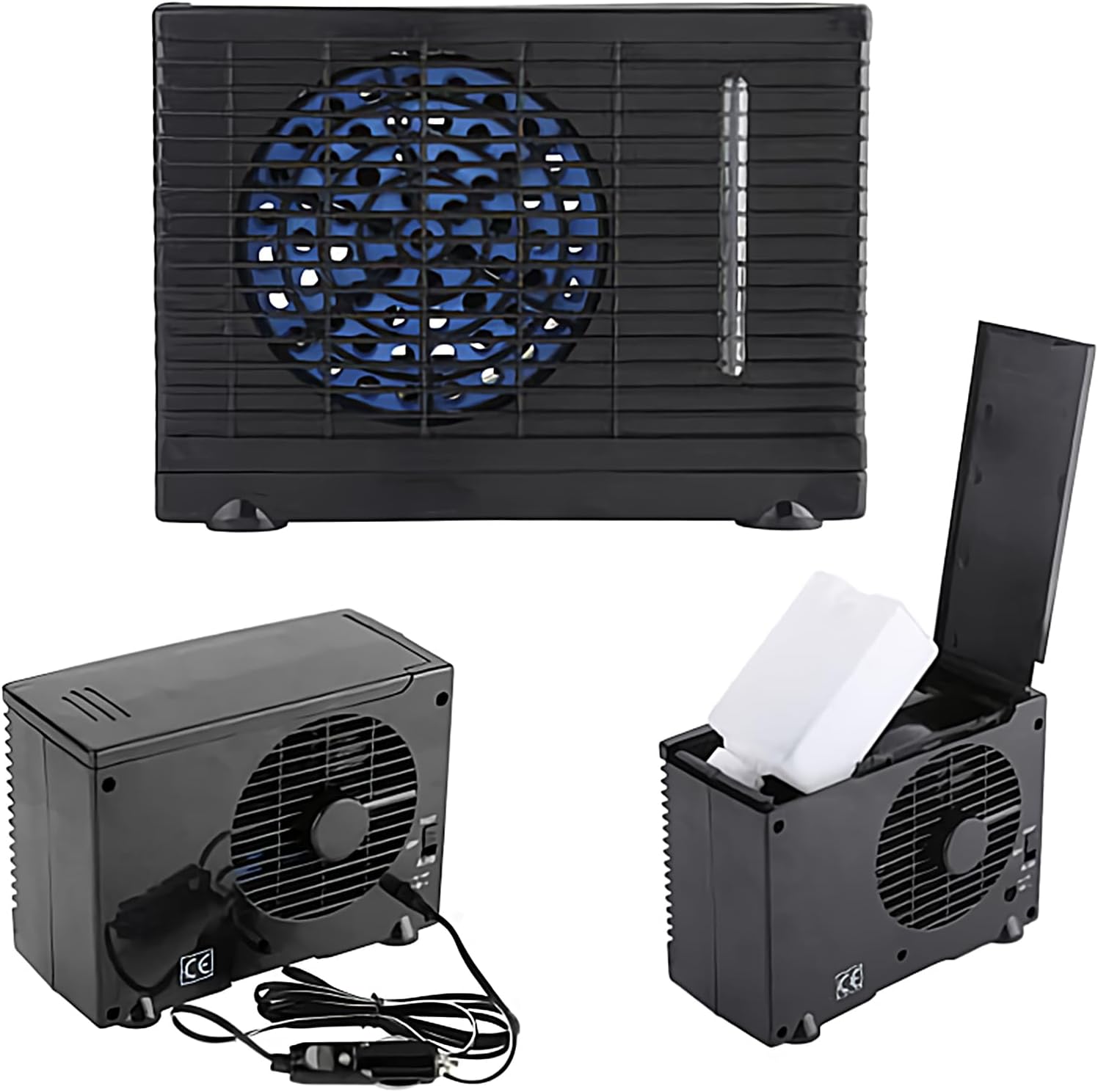  Ventilateur Climatiseur Portable Pour Voiture | Ventilateur Climatiseur Pour Véhicule - Rafraîchisseur D'Air Évaporatif 12V Pour Camion Camping-Car Voyage Sous-Sol Chambre Garage