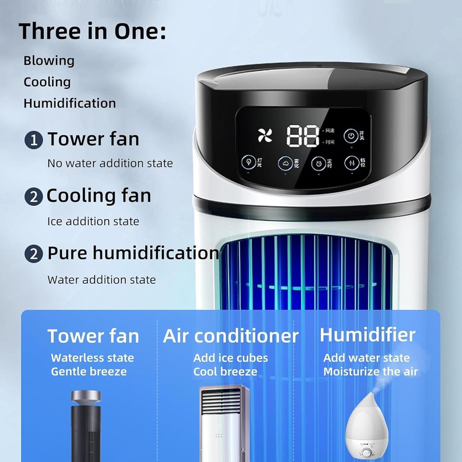  Climatiseur Portable, Mini Rafraîchisseur D'air Par évaporation, Humidificateur, Unité De Climatisation Silencieuse Avec Ventilateur, Affichage Numérique Et Minuterie De