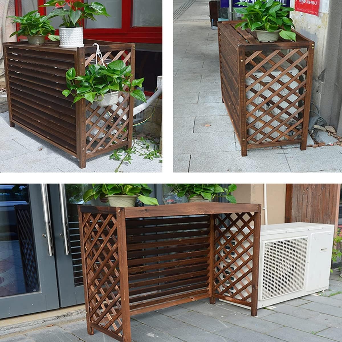  Housse De Protection Pour Climatiseur Extérieur, écran De Confidentialité Décoratif Pour Climatiseur De Jardin, étagère De Rangement En Bois Pour Pompes à Chaleur, Suppor