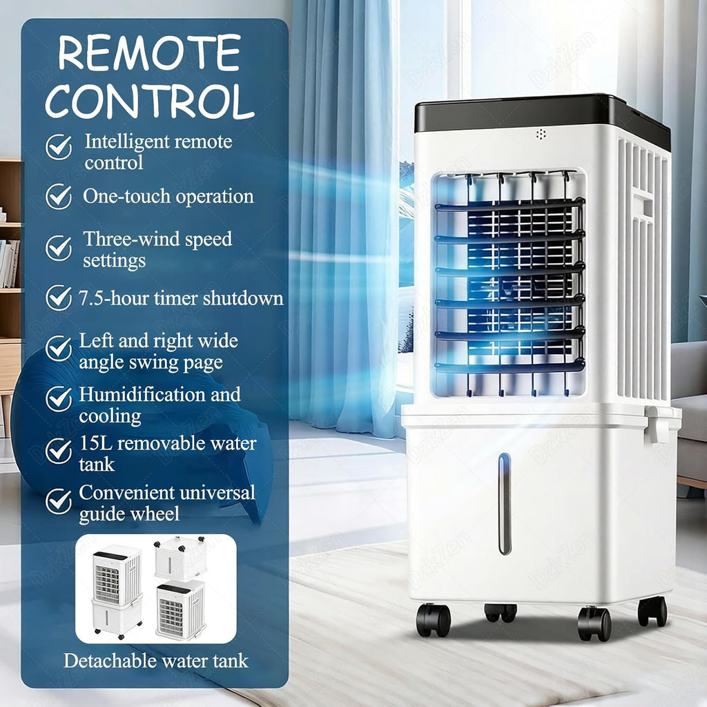  Ventilateur Climatiseur Portable Ultra-Silencieux à 3 Vitesses, Sans FenêTre, RéServoir De 15 L, Installation Facile, IdéAl Pour Une Chambre Ou Un Bureau