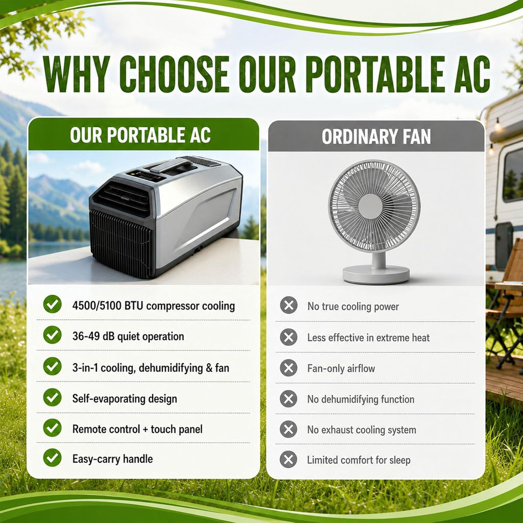  Climatiseur 3 En 1,Climatiseur Mobile Portable,Unité De Climatisation De Camping 2026,Silencieux (36-49 DB),Minuterie 24 H,Télécommande,3 Vitesses, Double Tuyau Pour La Maison 1500W