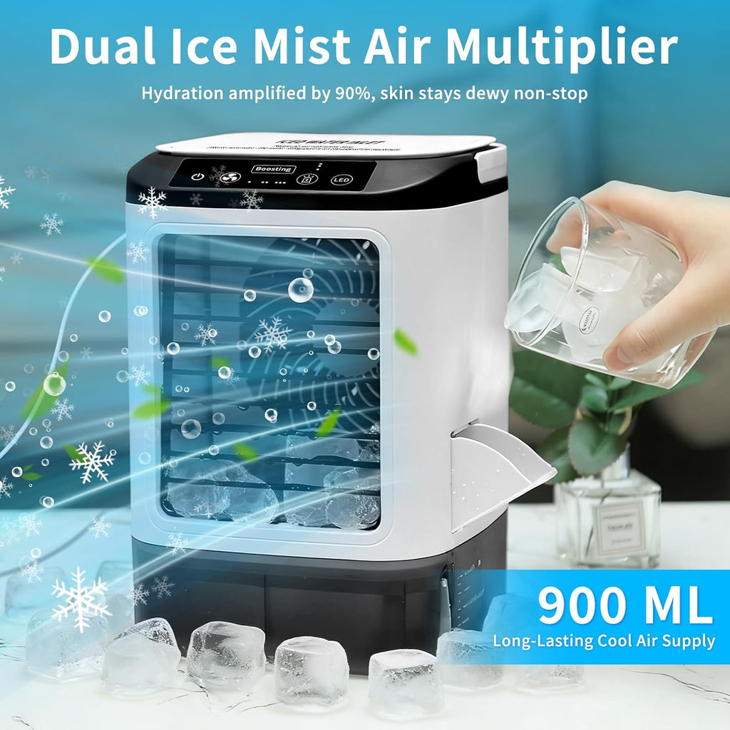  10 Pièces – Climatiseur Portable 2026 – Mini Rafraîchisseur D’Air & Humidificateur 4 Vitesses Avec Bac à Glaçons, Réservoir 900 Ml, 2 Modes Brume, LED – Ventilateur Mobile Pour Bureau, Camping