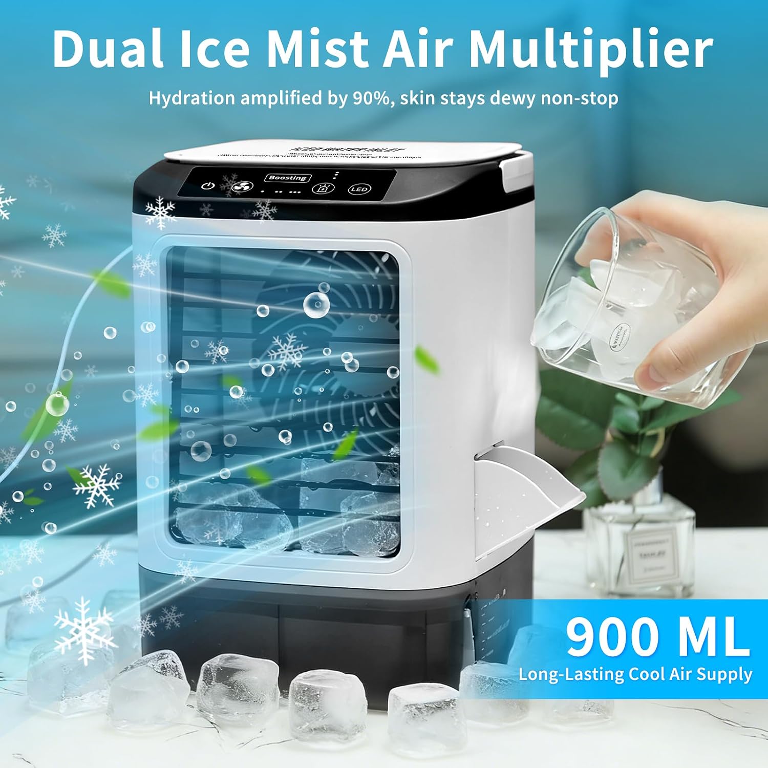  10 Pièces – Climatiseur Portable 2026 – Mini Rafraîchisseur D’Air & Humidificateur 4 Vitesses Avec Bac à Glaçons, Réservoir 900 Ml, 2 Modes Brume, LED – Ventilateur Mobile Pour Bureau, Camping