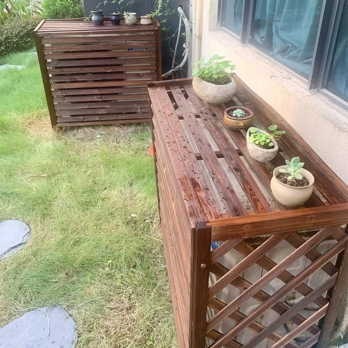 Clôture En Bois Massif Pour Climatisation, écran De Confidentialité Extérieur, Support Pour Climatiseur, Support Pour Fleurs, Grille De Protection Pour Séparation D'espace