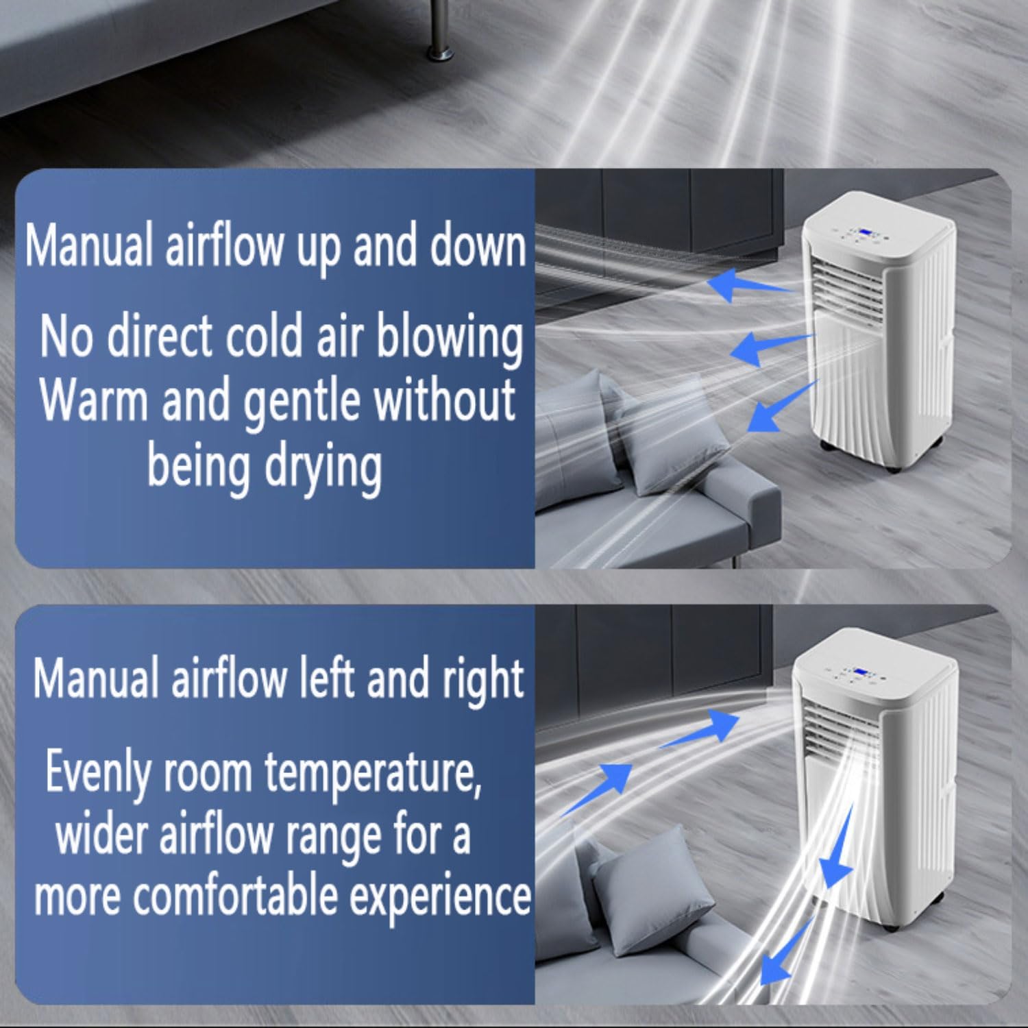 Climatiseur Mobile Climatisation Avec Déshumidificateur Clim Mobile Silencieuse Télécommande Minuterie 24H Refroidisseur D'air Ventilateur Refroidisseur D'air Avec 120° Oscillation