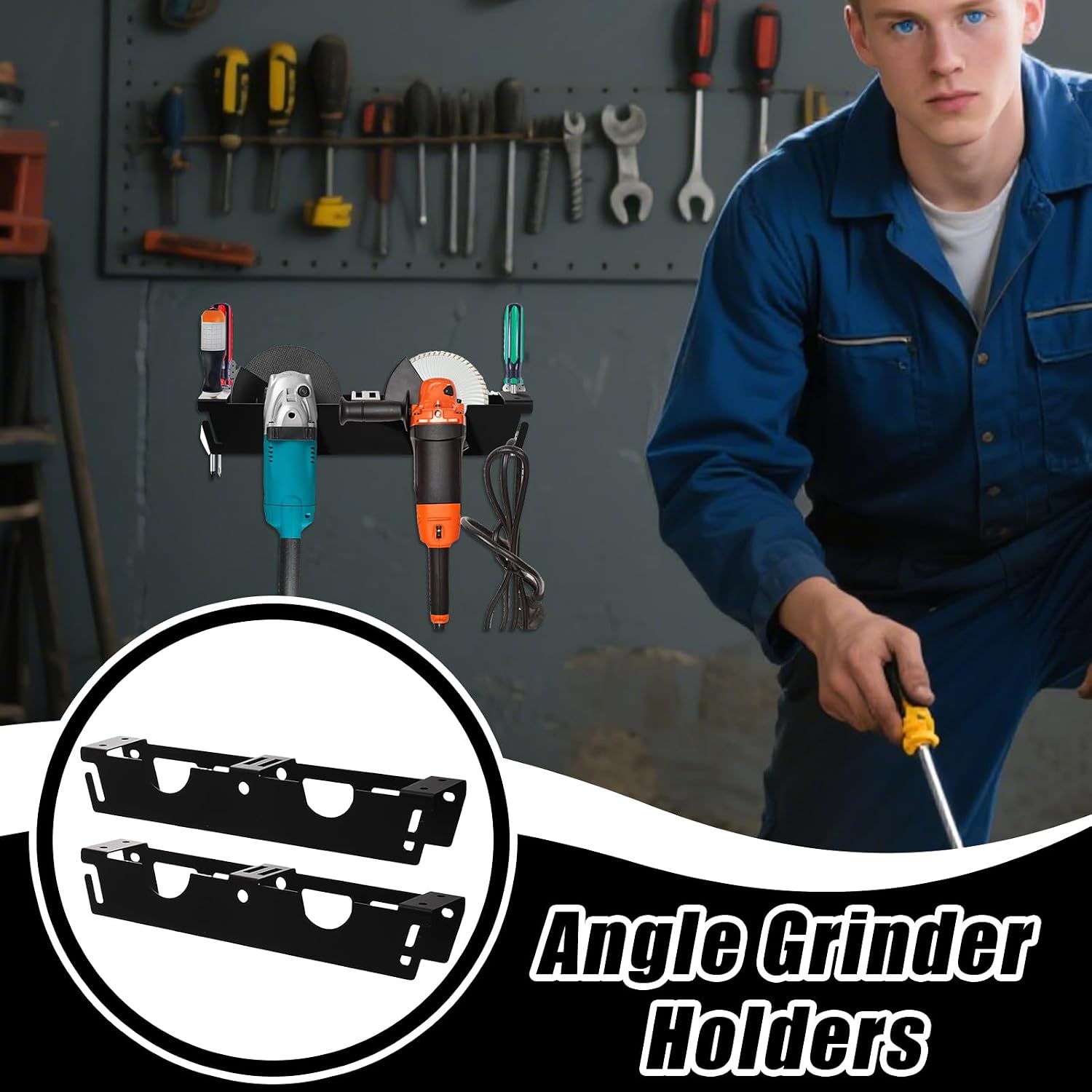 GENERIC Support De Meuleuse D'angle | Support De Montage Mural Pour Meuleuse D'angle | Tournevis Outils électriques Organiseur à 2 Fentes Pour Atelier, établi, Panneau Perforé Latéral, Garage