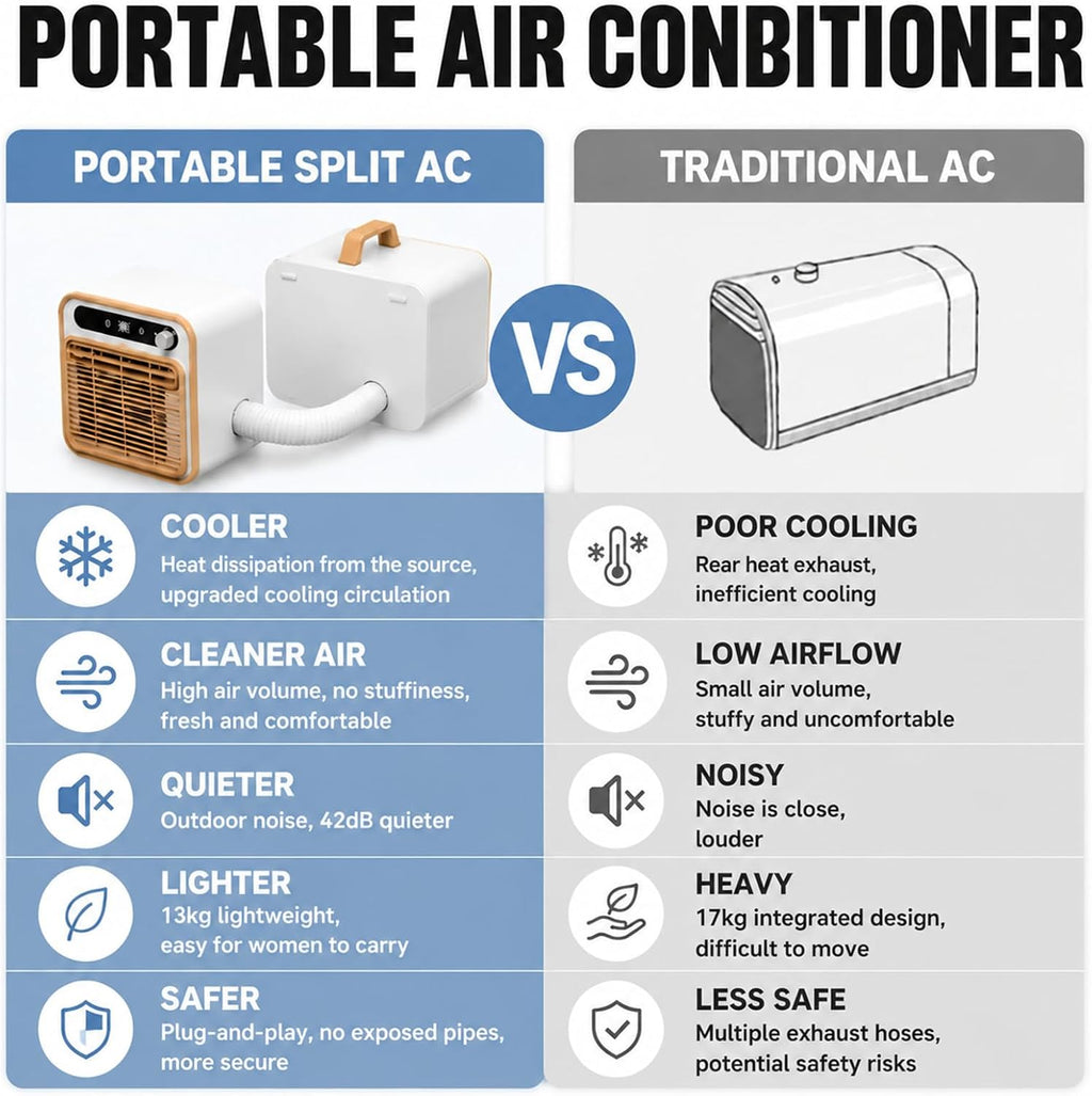  Climatiseur De Bureau 5000 BTU, Climatiseur Mobile 2m | Structure Split Silencieux, AC Pour Tente Camping Et Chambre, Option Longueur Tuyau 1m/1.5m/2m Sans Eau 12H