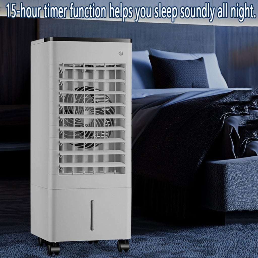 GENERIC Climatiseur Portable Par évaporation Avec Ventilateur Oscillant à 90°, 4 Modes, 3 Vitesses, Minuterie 15 H, Télécommande Et Blocs Réfrigérants, Réservoir D'eau De 9 L. Idéal Pour Chambre Ou Bureau.