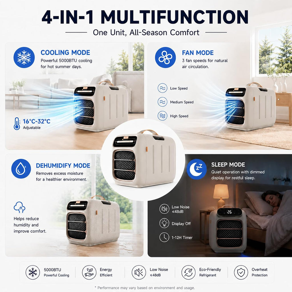  Climatiseur De Tente Portable, Climatisation Pour Camping Cooling&Heating | Compresseur 5000 BTU, Double Tuyau, Refroidissement 3s, Pour 5-10m², Basse Consommation 420W, Silencieux 45dB