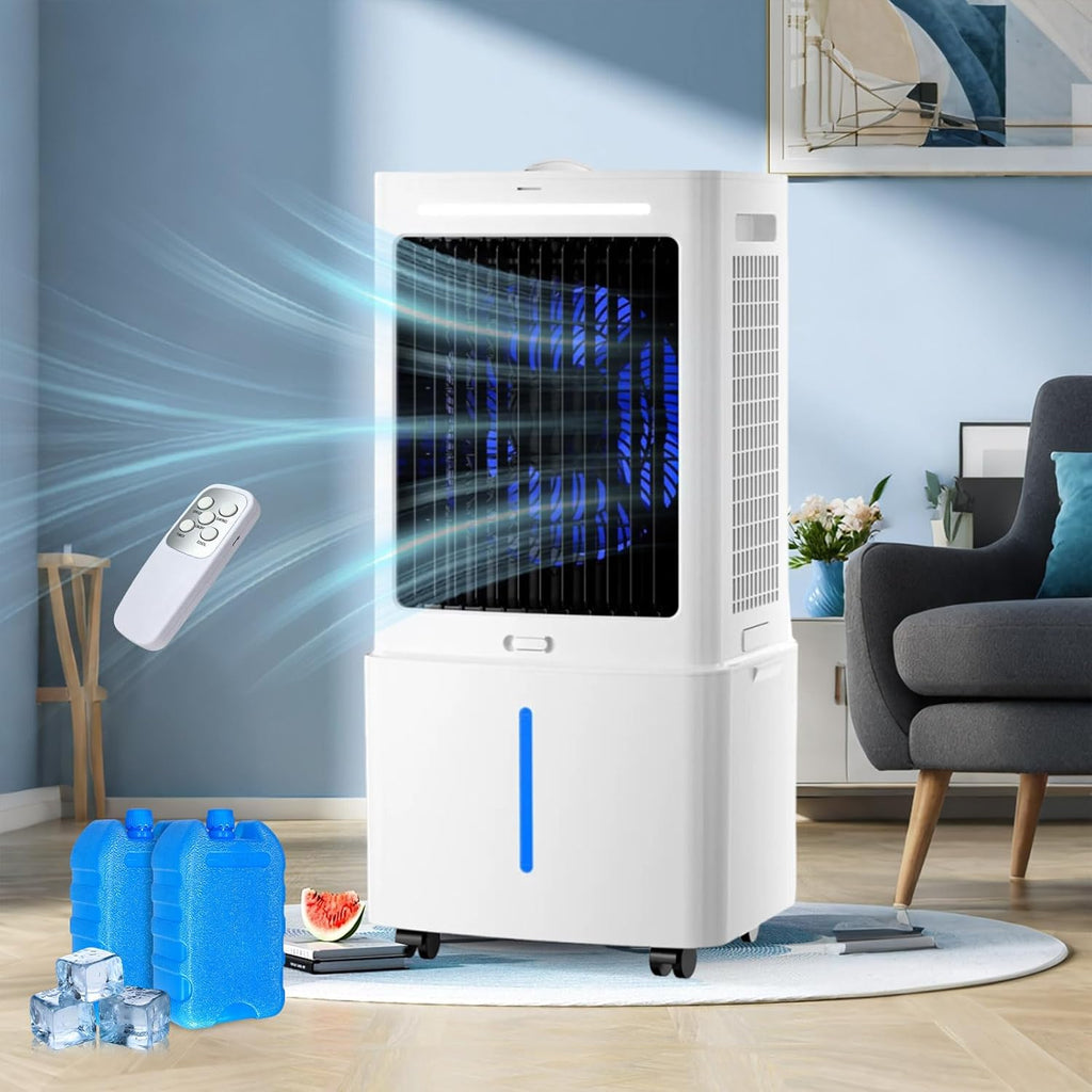  12L Rafraîchisseur D'Air, Climatiseur Mobile Avec Télécommande, 3 Vitesses, Minuterie 1-12h, Réservoir Amovible, Silencieux Climatiseur Portable Pour Camping Chambre Cuisine