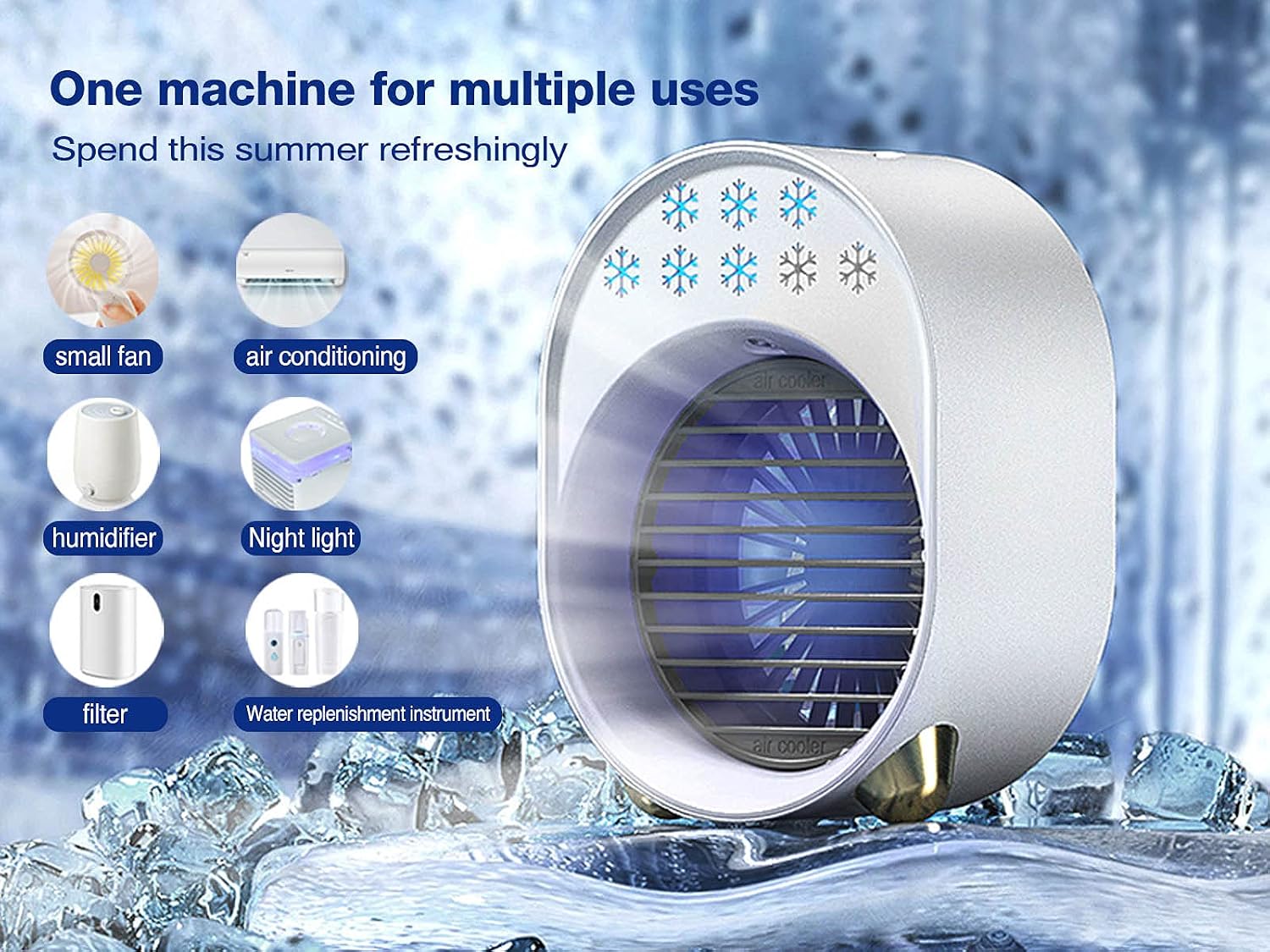  Mini Climatiseur Portable, Mobile Sans Évacuation, Ventilateur Silencieux Chambre, Clim Portable Rechargeable USB Petit Humidificateur Air 3600mAh 4 En 1