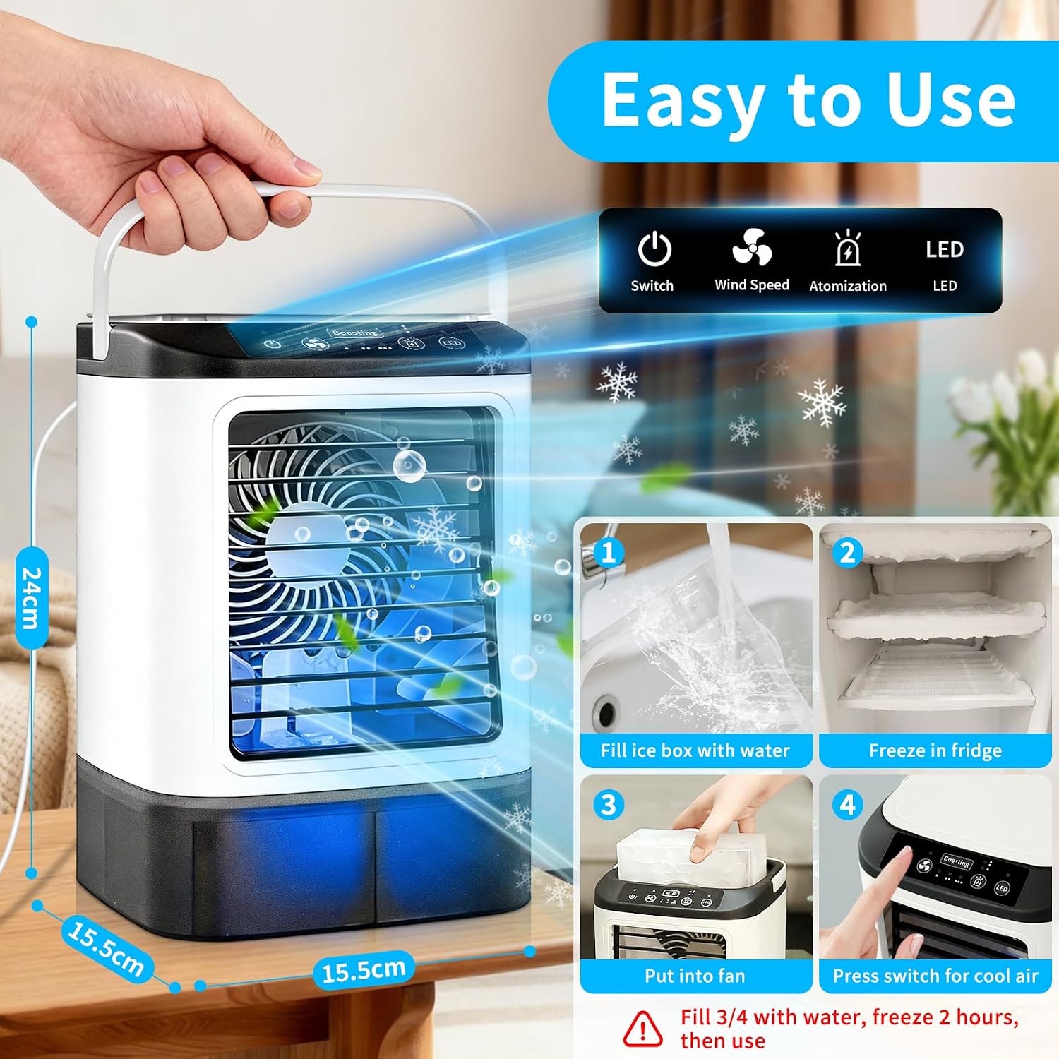  10 Pièces – Climatiseur Portable 2026 – Mini Rafraîchisseur D’Air & Humidificateur 4 Vitesses Avec Bac à Glaçons, Réservoir 900 Ml, 2 Modes Brume, LED – Ventilateur Mobile Pour Bureau, Camping