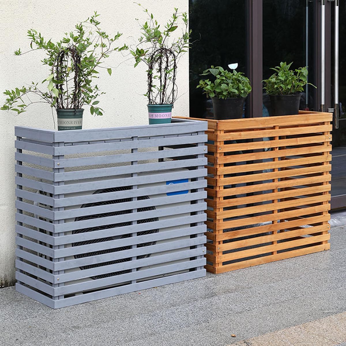 GENERIC Housse De Protection Pour Climatiseur D'extérieur En Bois Massif Avec Persiennes Et Support De Fleurs - Protection Contre Les Intempéries Pour Climatiseur - Taille E-105 X 45 X 95 Cm