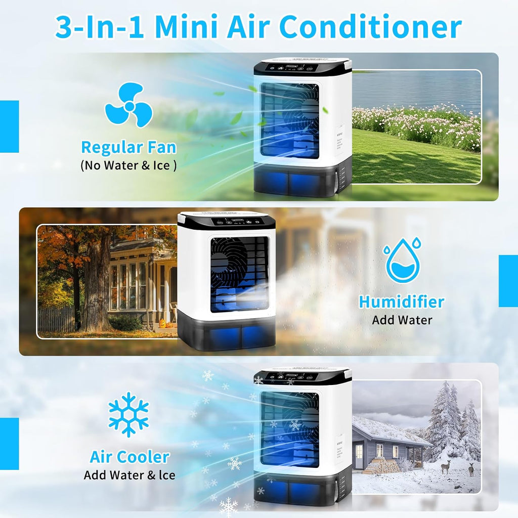  10 Pièces – Climatiseur Portable 2026 – Mini Rafraîchisseur D’Air & Humidificateur 4 Vitesses Avec Bac à Glaçons, Réservoir 900 Ml, 2 Modes Brume, LED – Ventilateur Mobile Pour Bureau, Camping