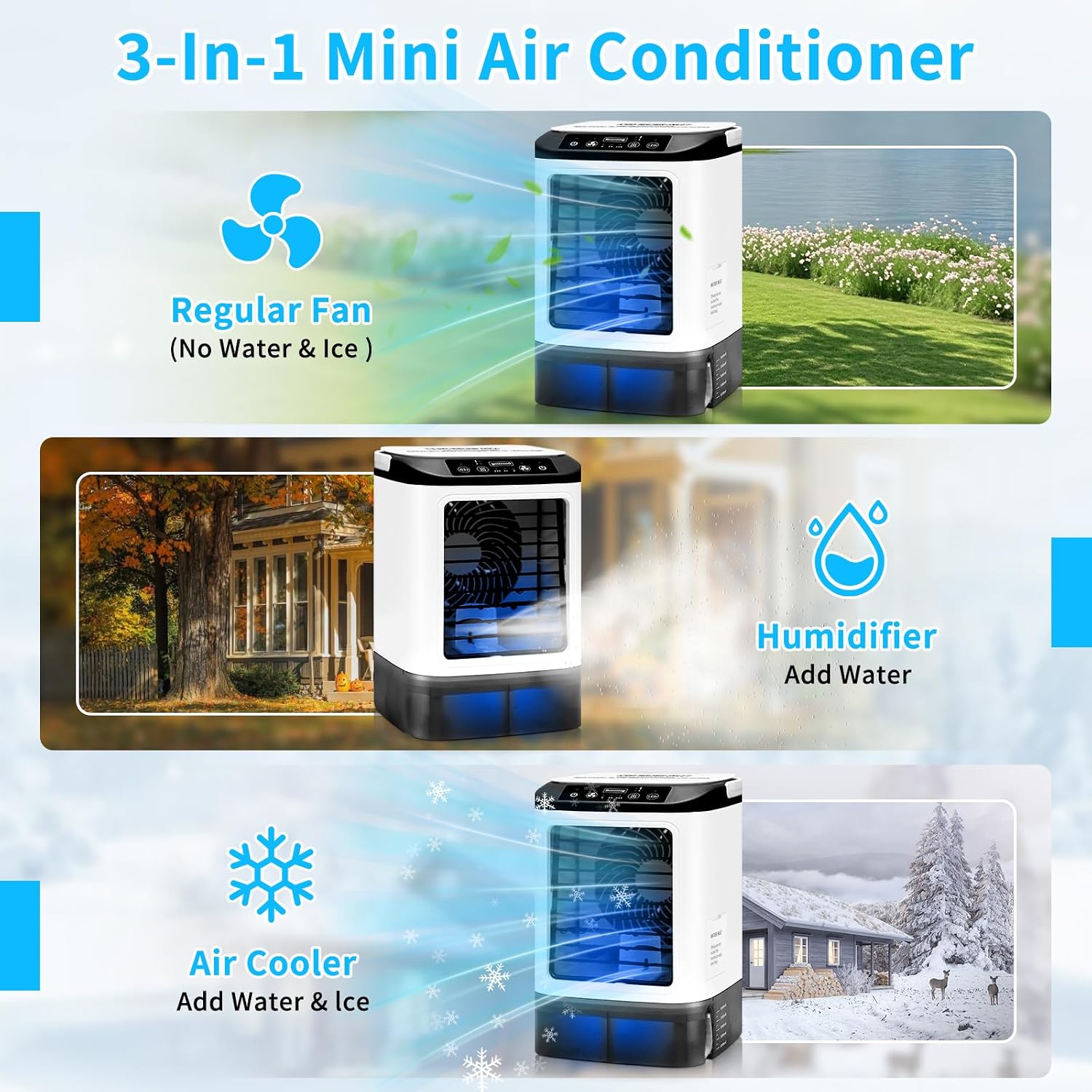  10 Pièces – Climatiseur Portable 2026 – Mini Rafraîchisseur D’Air & Humidificateur 4 Vitesses Avec Bac à Glaçons, Réservoir 900 Ml, 2 Modes Brume, LED – Ventilateur Mobile Pour Bureau, Camping