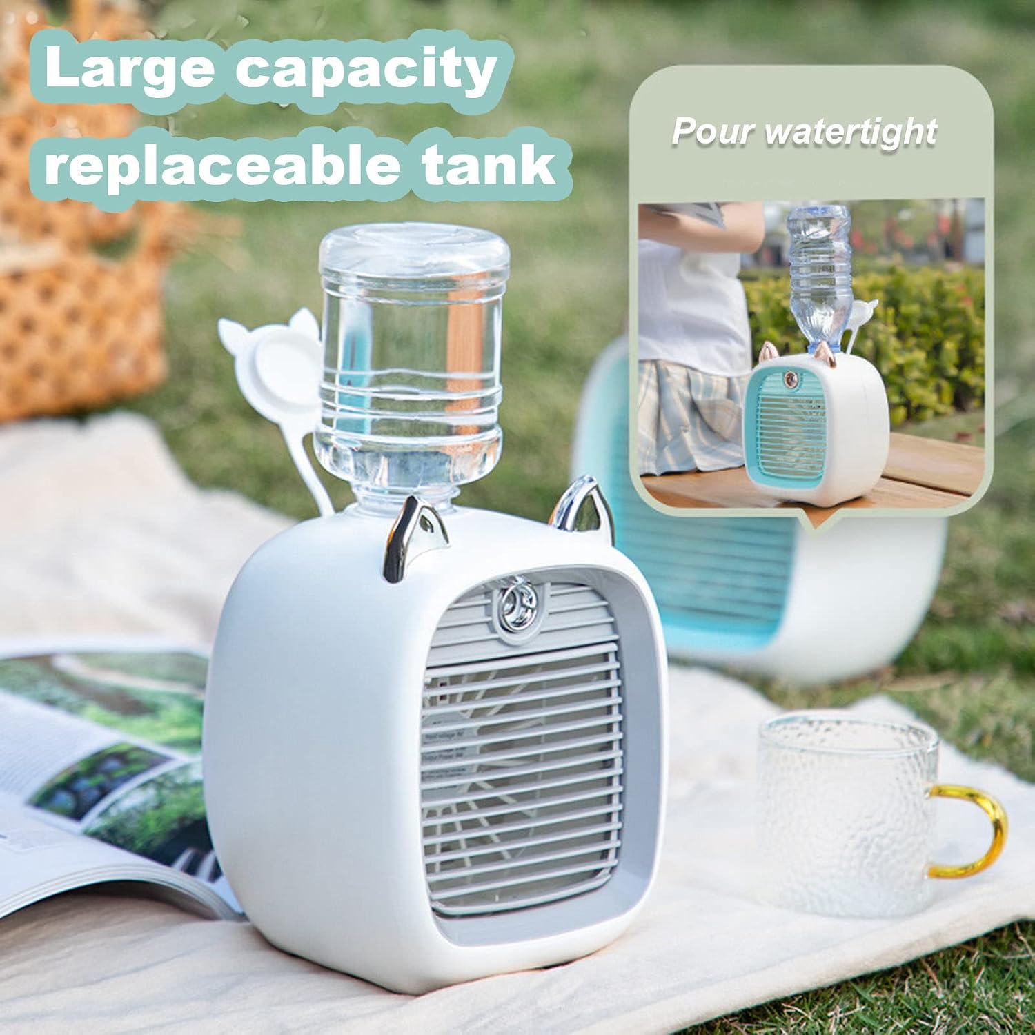  Climatiseur Portable, Mini Ventilateur De Climatiseur Mignon Avec Réservoir D'eau De 270 Ml, Ventilateur De Refroidissement à L'air De 2 Ans Et Humidificateur, Ventilateur De Refroidissement Personne