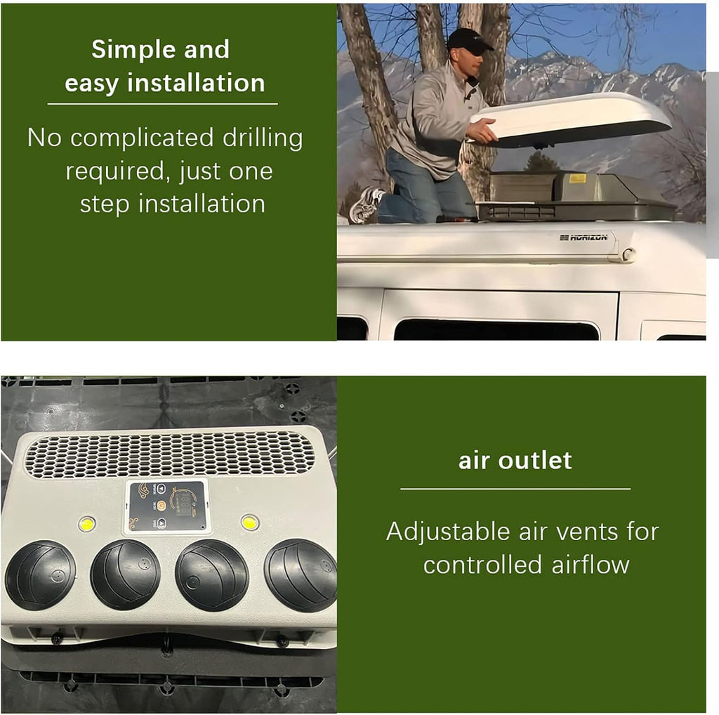  Climatiseur De Toit 12 V CC Pour Camping-Car, Adapté Aux Camions, Camping-Cars, Bus, Excavatrices, Camping-Cars, Véhicules Agricoles, Etc. Fonction Froid/Chaud 12 V.