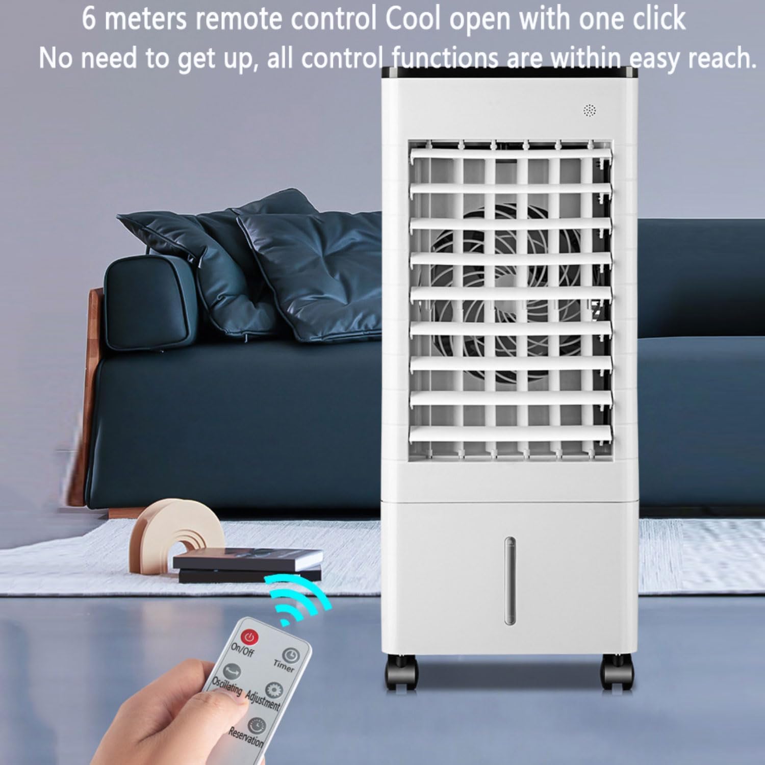 GENERIC Climatiseur Portable Par évaporation Avec Ventilateur Oscillant à 90°, 4 Modes, 3 Vitesses, Minuterie 15 H, Télécommande Et Blocs Réfrigérants, Réservoir D'eau De 9 L. Idéal Pour Chambre Ou Bureau.