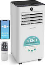  SereneLife Climatiseur Mobile 9000 BTU 2,34 KW Chauffage – Climatiseur Portable Avec Évacuation, Ventilateur Et Déshumidificateur, Compact Avec Télécommande Et Kit Fenêtre Gris