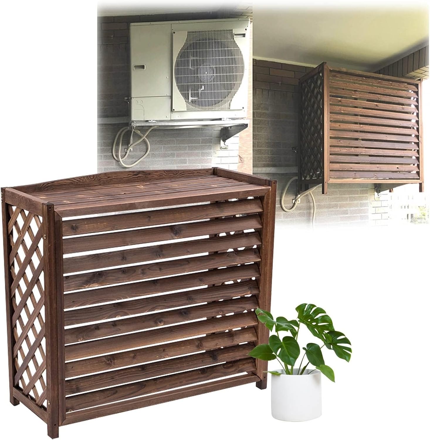  Clôture D'intimité Extérieure, Housse De Climatiseur, Stores, Housse D'unité Extérieure De Climatiseur, Support De Plante Marron, Coque De Poubelle Cachée