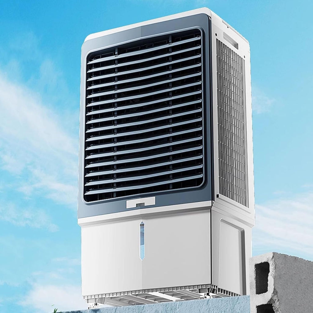 Refroidisseur D'air Par évaporation 4 En 1, Climatiseur Industriel à 3 Vitesses, Avec Réservoir D'eau De 80 L, Oscillation à 120 °, Pour Jardin, Porche, Usine, Bureau Et Commerce.