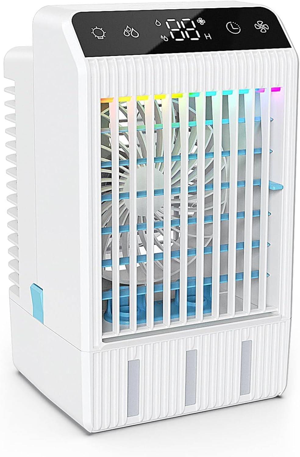  Climatiseur Mobile, 1000ML Climatiseur Portable, Refroidisseur D'air Portable, USB Rafraichisseur D'air, 2-12H Minuterie, 3 Vitesses, LED 7 Colorées, Maison, Bureau