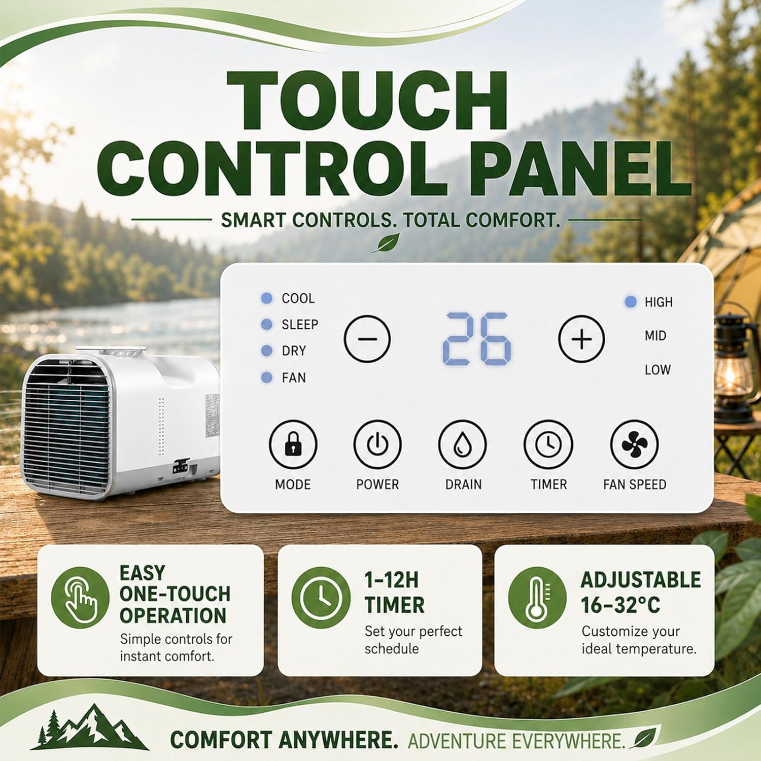 GENERIC Climatiseur Portable Pour Camping-Cars Et Petites Pièces, Ventilateur 4 En 1, Mode Sommeil, évaporation Automatique, Réglage De La Température De 16 à