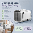  Climatiseur Mobile Silencieux 4100-5100 BTU 1200W/1500W, Refroidissement Rapide 8-10m², Clim Portable Sans Installation, Usage Chambre Bureau Tente Camping White-V1pro220V