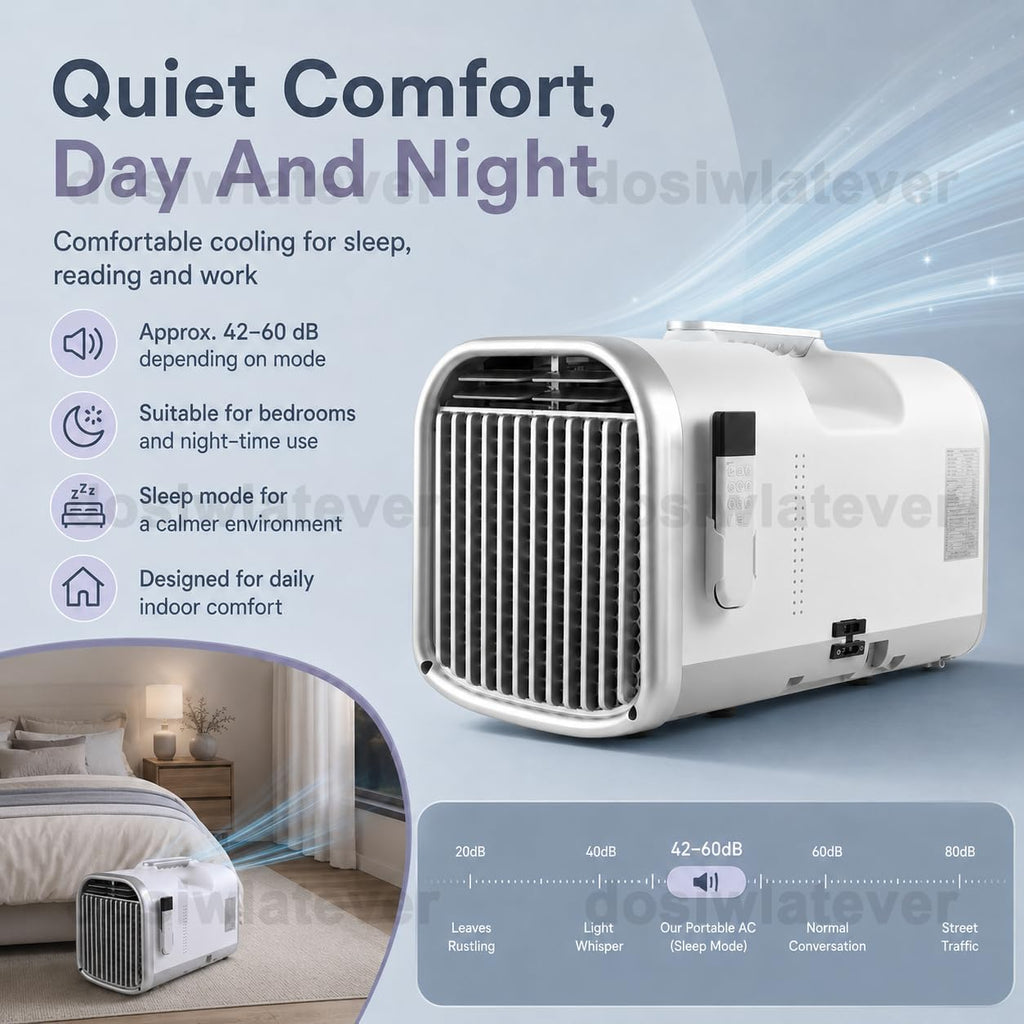  Climatiseur Mobile Silencieux 4100-5100 BTU 1200W/1500W, Refroidissement Rapide 8-10m², Clim Portable Sans Installation, Usage Chambre Bureau Tente Camping White-V1pro220V