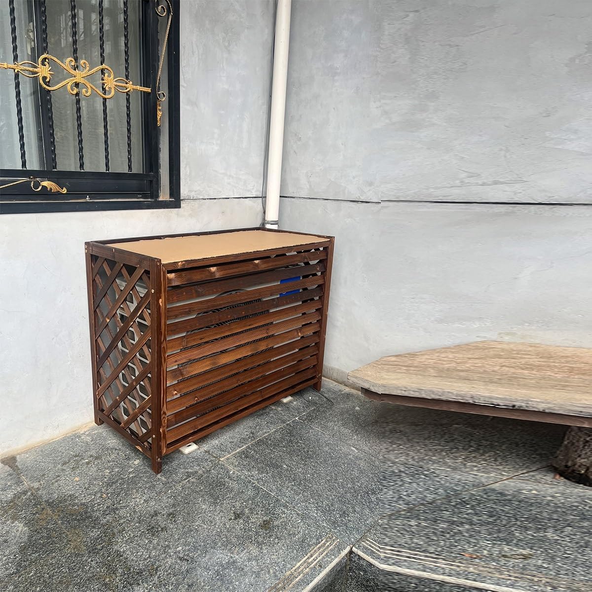 Housse En Bois Massif Pour Climatiseur Et Pompe à Chaleur – Protection Anti-corrosion Pour Unité Extérieure – Cachette élégante Pour Climatisation Et étagère De Rangement De Plantes (85 X 35 X 75 Cm)