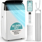  SereneLife Climatiseur Portable 9000 BTU WiFi, 3 En 1 : Refroidissement, Ventilateur, Déshumidificateur, Minuterie 24h, Couverture De 41,8 M², Kit De Fenêtre Et Télécommande