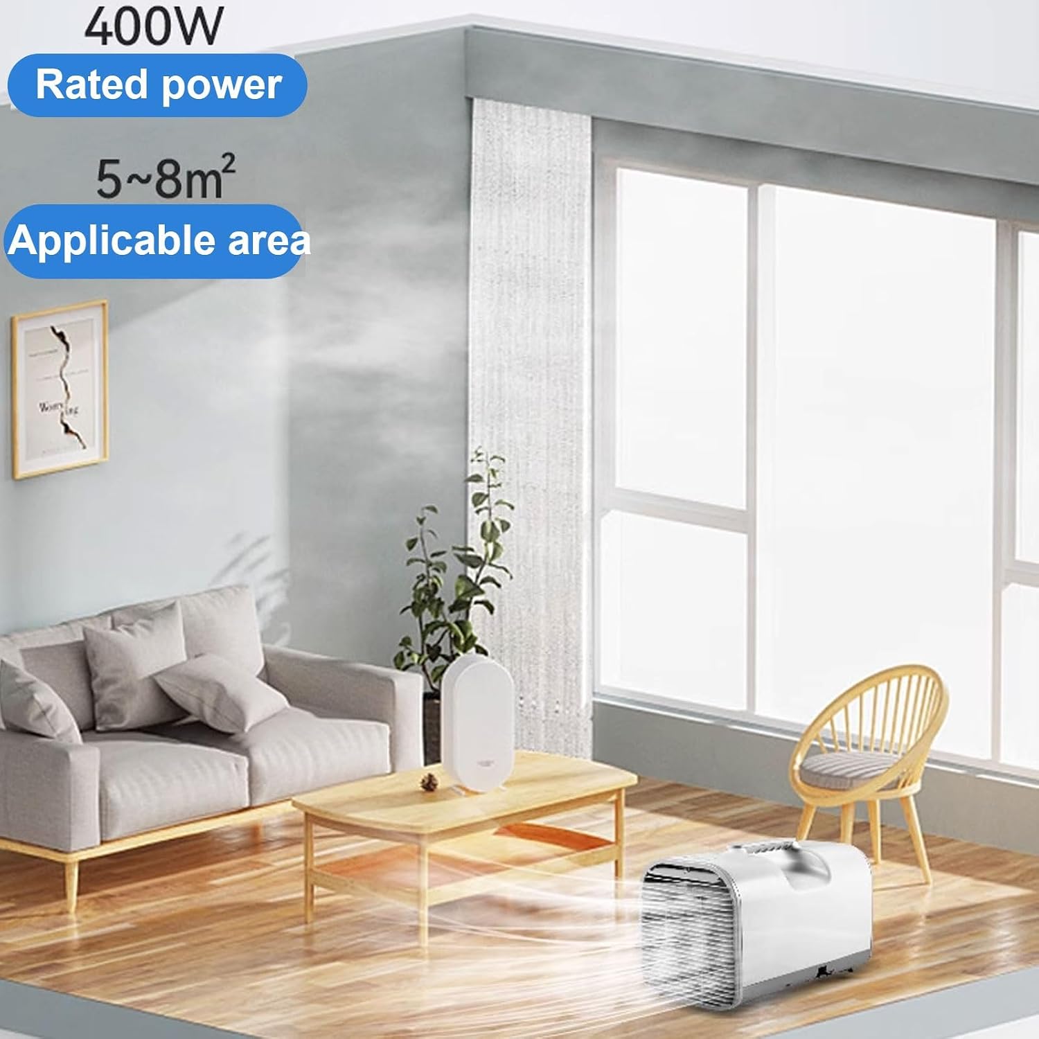 GENERIC Climatiseur Sans Unité Extérieure 3 Vitesses Air Cooler Small Avec Poignée Et Minuterie Fonctions D'affichage Et De Masquage Des Boutons Aucun Assemblage Requis