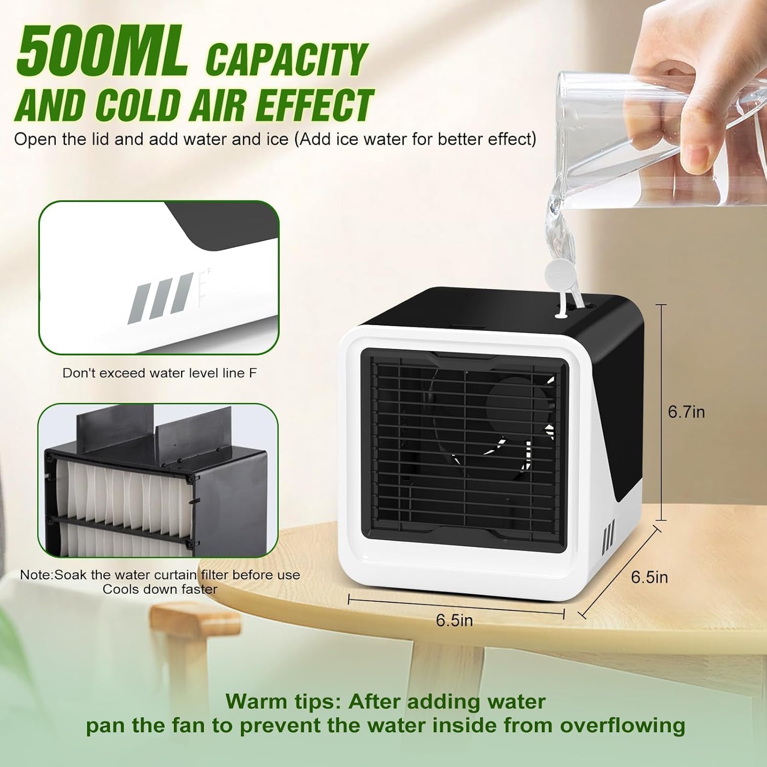  Puissant Ventilateur De Climatisation Portable à Vent Froid, 7 Types De Lumières, Refroidisseur D'air Par évaporation Avec 3 Vitesses De Vent Et 500 Ml, Refroidisseur D'air Pour Bureau, Chambre