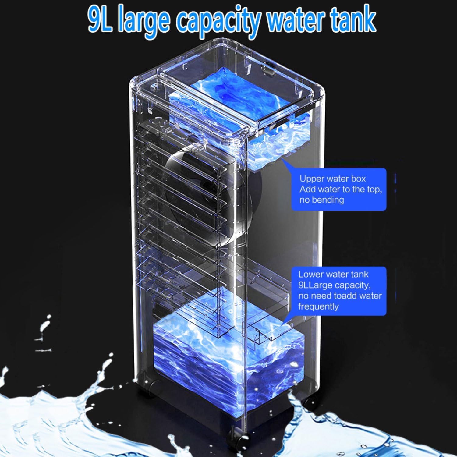 GENERIC Climatiseur Portable Avec 3 Vitesses, Oscillation à 90°, Minuterie 8 H, Réservoir De 9 L, Rafraîchisseur D'air Par évaporation Avec Télécommande, Ventilateur Et Humidificateur Pour La Maison
