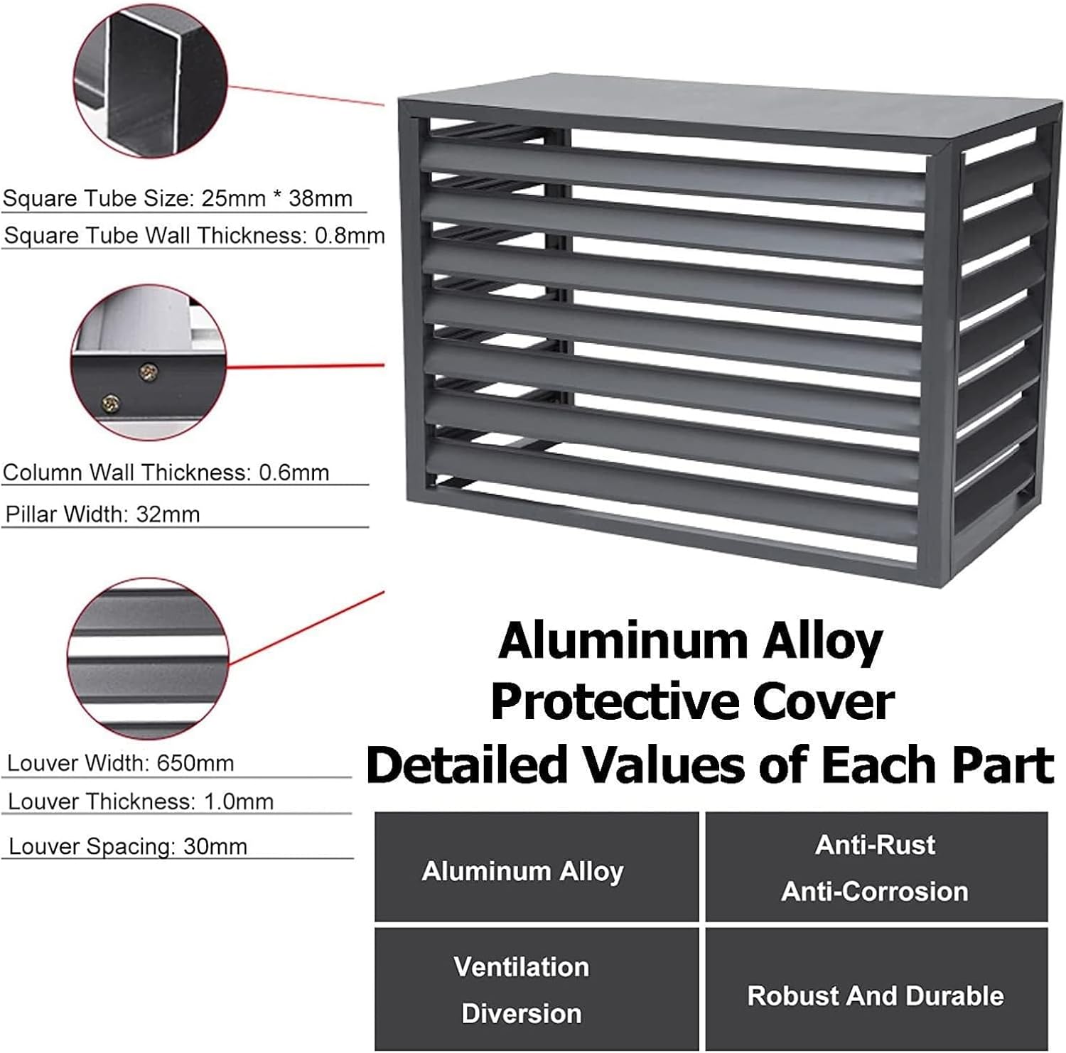  Cache Climatiseur Exterieur Aluminium,Clôture De Confidentialité Pour Écran De Climatiseur Extérieur,Protection De Unité Extérieur Pour Pompe À Chaleur,Cache Pour Climatiseur,Blanc ( Size : 110X60X80C