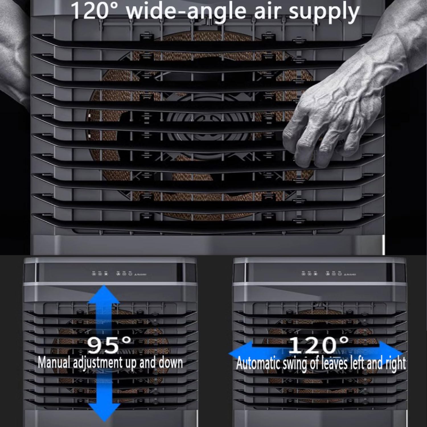  Climatiseur Mobile Silencieux Portable Rafraîchisseur D'air Avec Oscillation 120°65W Minuterie 6H 3 Modes 3 Vitesses Et 4 Packs De Glace Ventilateur Refroidisseur D'air Pour Chambre Bureau