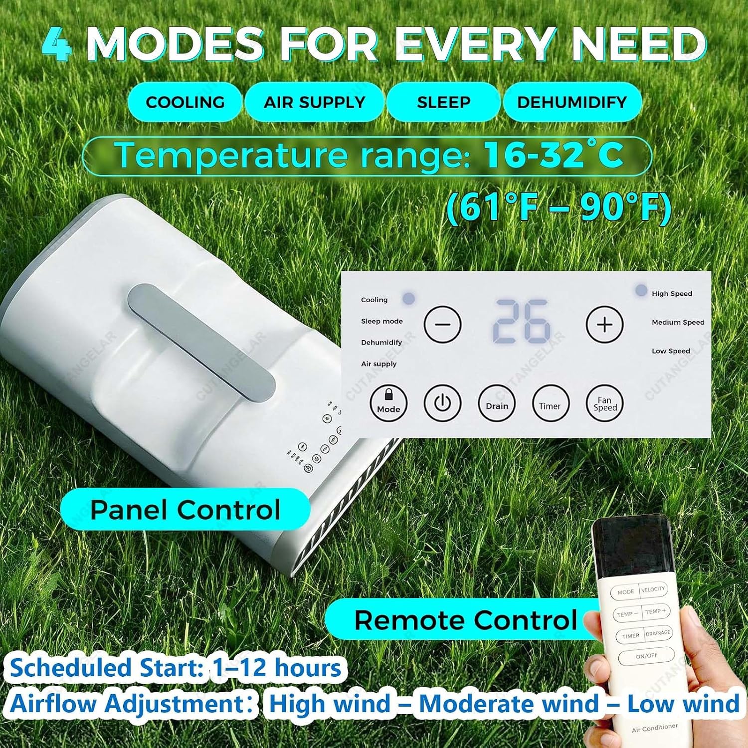  Climatiseur Portable 4400/5100 Btu, Refroidissement Rapide En 3 Min (Baisse De 10 °C), Sans Contrainte De Vidange, Pour Tente De Camping, Camping-Car, Chambre, Animaux Compagnie(1-8 M²)