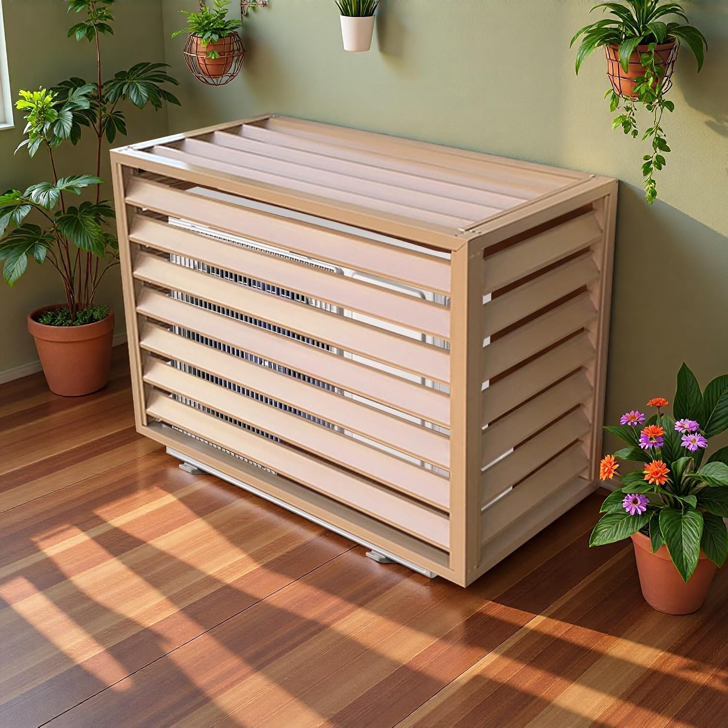 GENERIC Housse De Protection Multifonction Pour Climatiseur D'extérieur En Aluminium 100 X 50 X 70 Cm Avec Clôture D'intimité Et Rangement D'outils De Jardin (champagne)