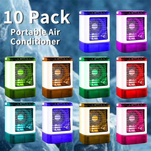  10 Pièces – Climatiseur Portable 2026 – Mini Rafraîchisseur D’Air & Humidificateur 4 Vitesses Avec Bac à Glaçons, Réservoir 900 Ml, 2 Modes Brume, LED – Ventilateur Mobile Pour Bureau, Camping